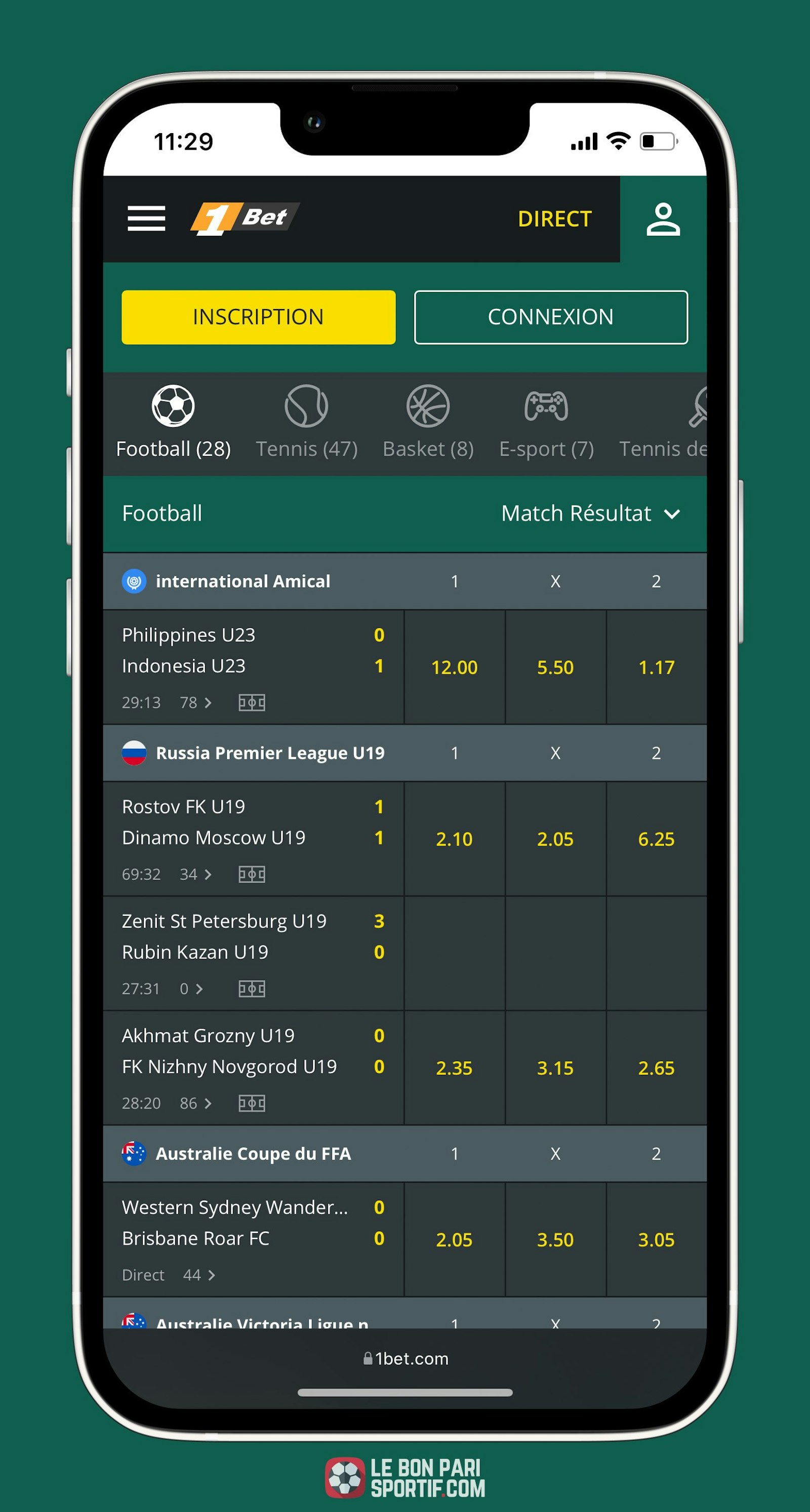1Bet interface mobile