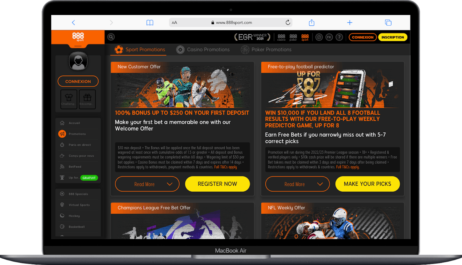 Page des promotions sur 888sport