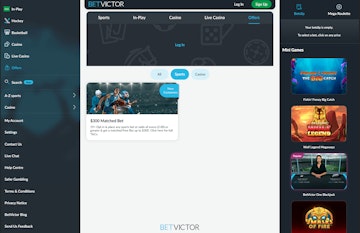 Capture écran de la page Offers du site BetVictor