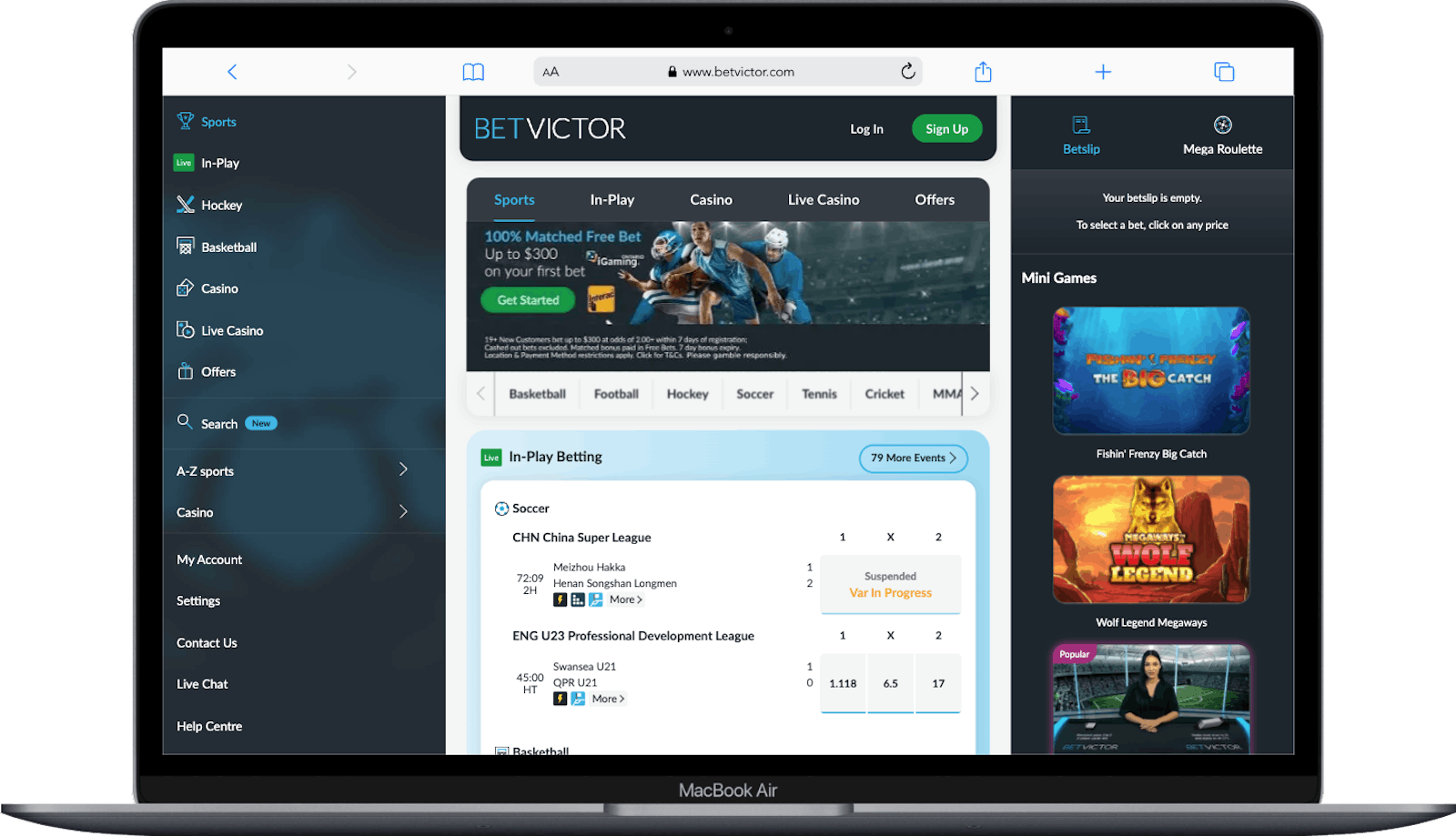 Page d'accueil du site BetVictor