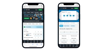Deux téléphones cote-a-cote affichant des pages du site BetVictor au format vertical