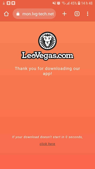 Capture écran de la page de téléchargement de l'APK de LeoVegas