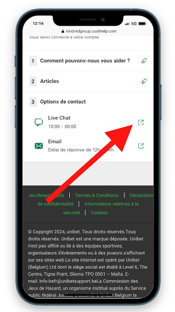 Livechat unibet mobile etape 4