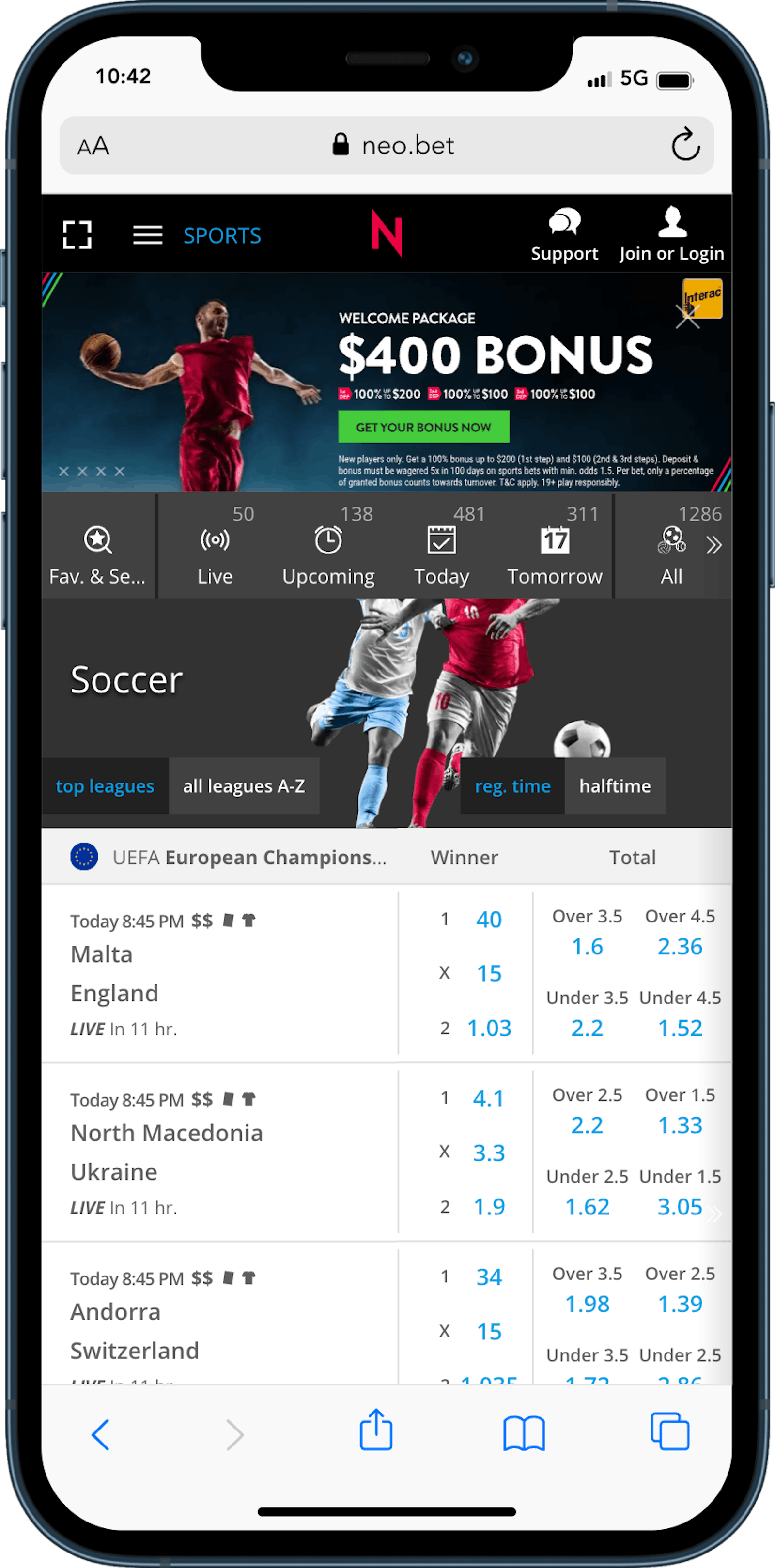 Neobet mobile accueil