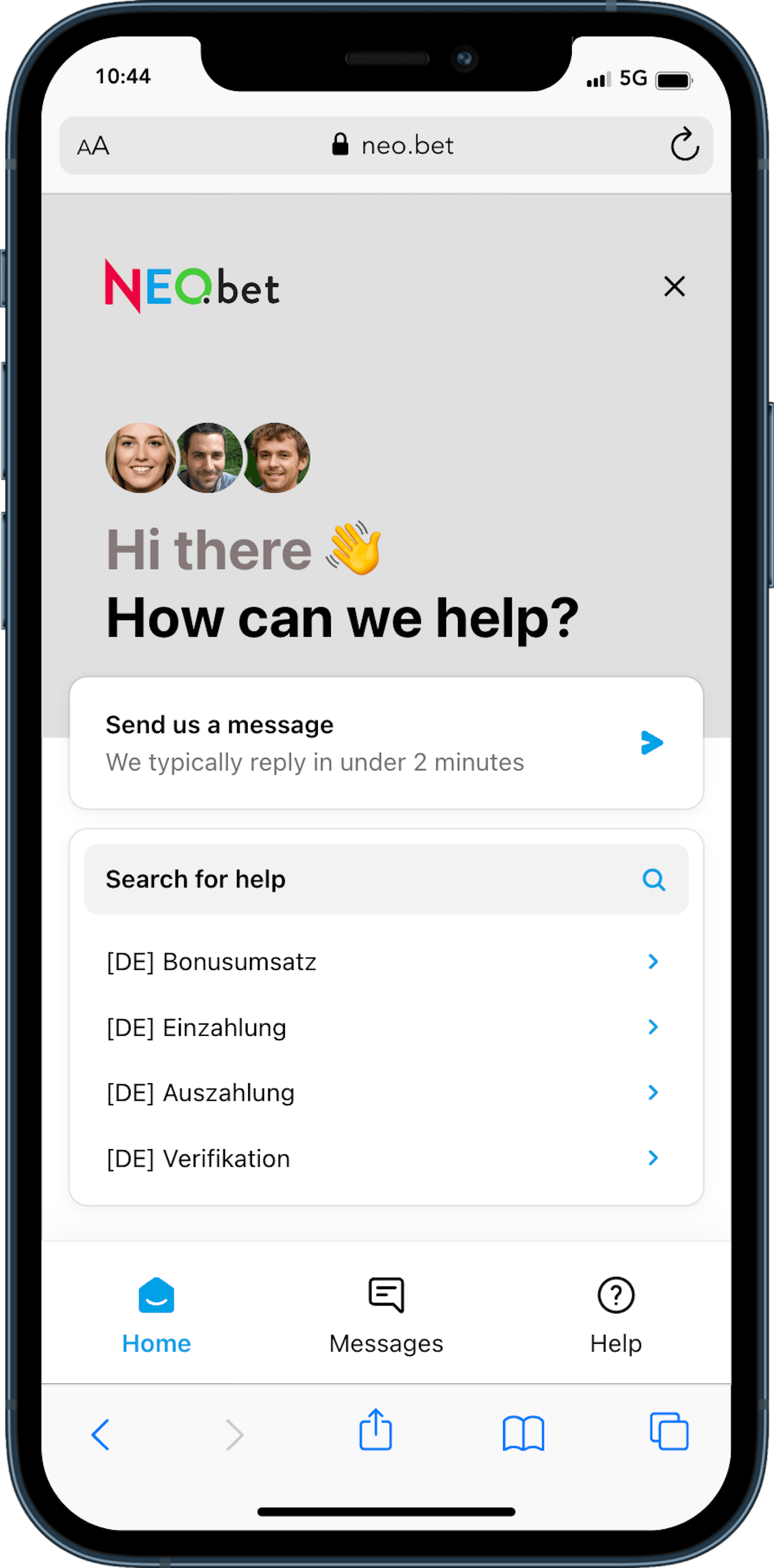 Neobet mobile support