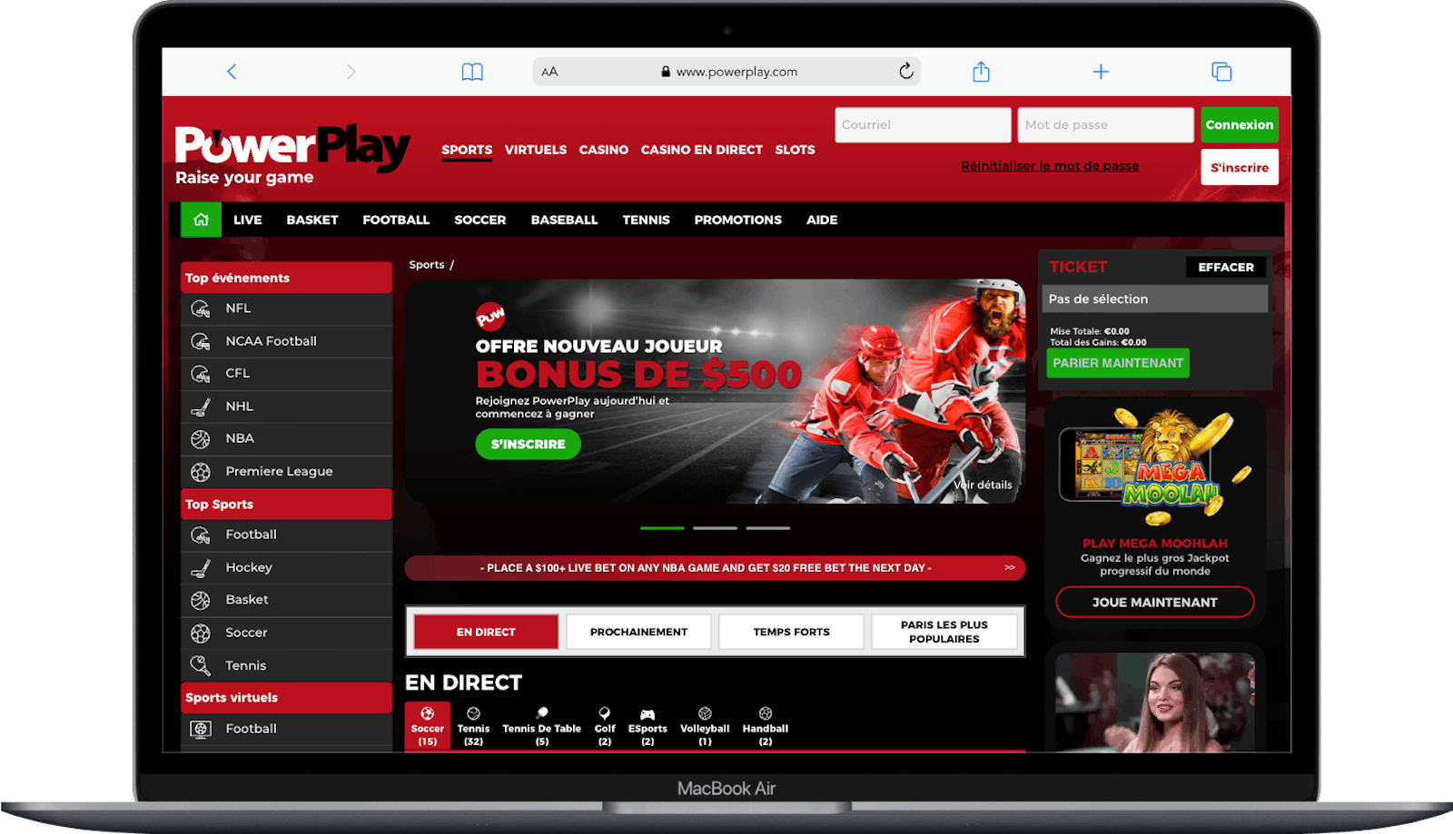 Page d'accueil du site PowerPlay