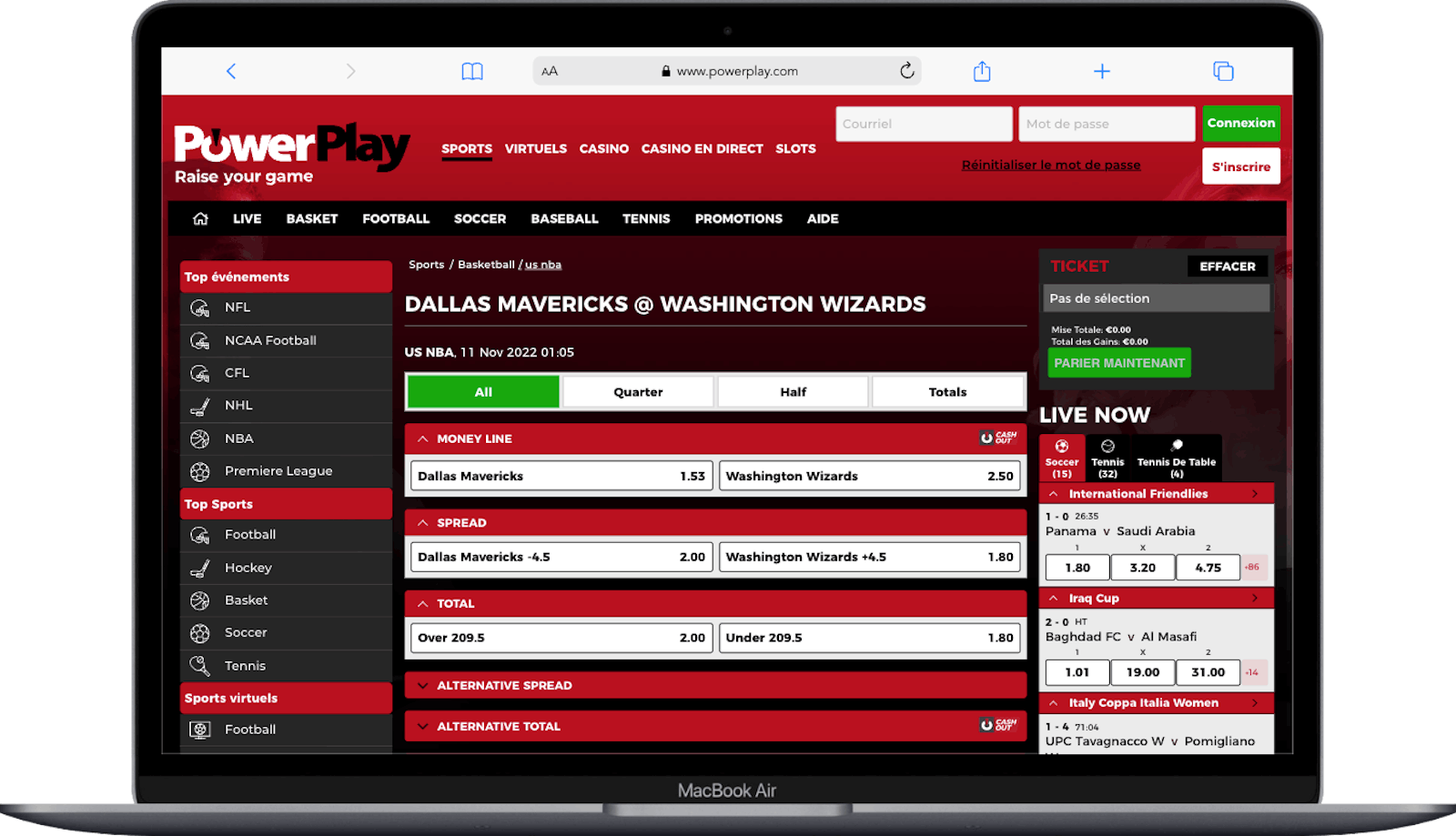Page des matchs de NBA sur PowerPlay
