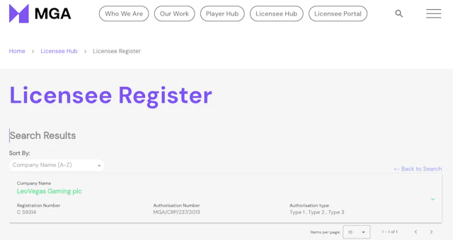 Verifier licence MGA